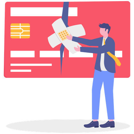 Businessman repairing credit card  Illustration