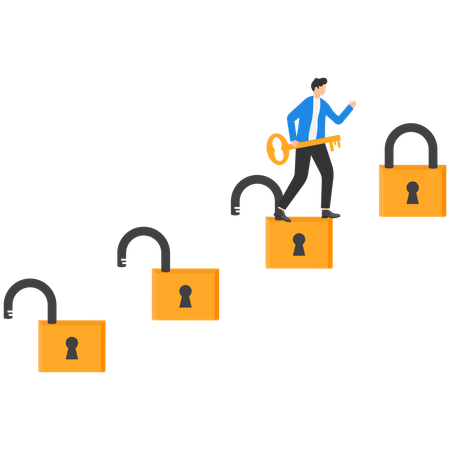 Businessman with big key unlocking skills  Illustration