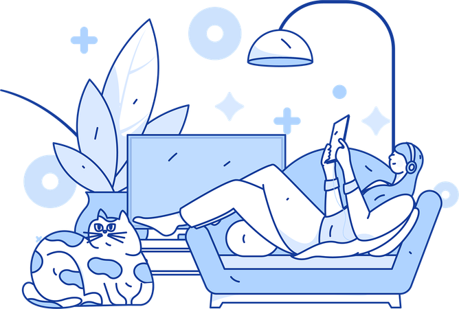 Chica escuchando audiolibro  Ilustración