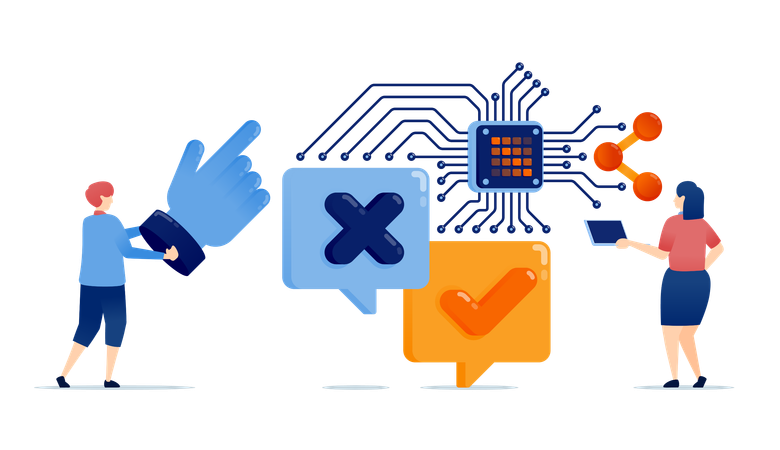 Chip with learning engine helps people choose yes or no in voting comments  Illustration
