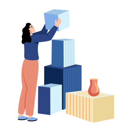 Femme organisant des boîtes Illustration