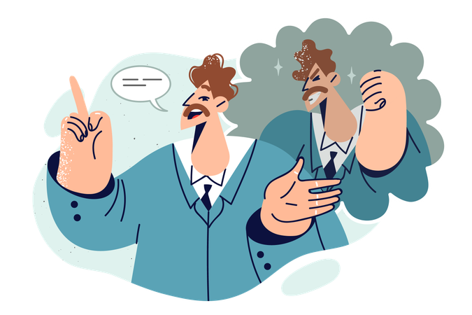 Fraudulent salesman talks with smile about benefits of cooperation and smiles hypocritically  일러스트레이션