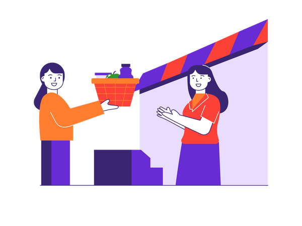 Girl getting online food order  Illustration