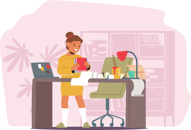 Girl organising desk  Illustration