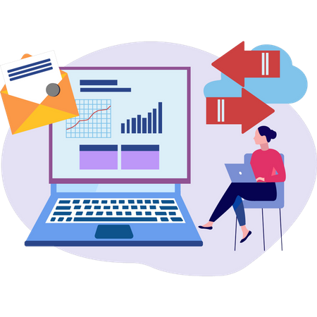 Girl transferring data online  Illustration