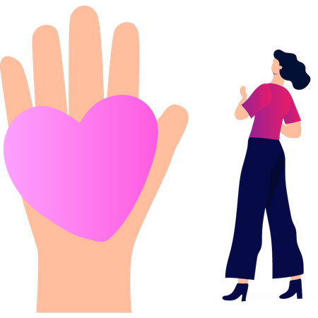 Hand giving heart to woman Illustration