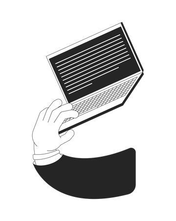 Hand Holding Open Laptop With Text  Illustration