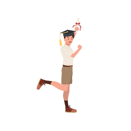 Happy male graduate student in asian school uniform with cap Illustration