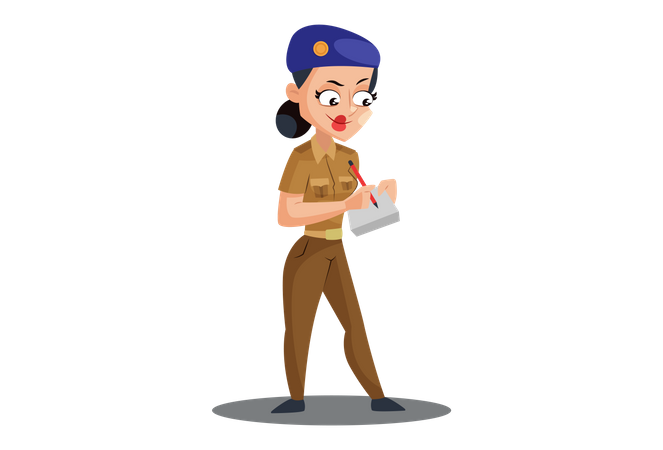 Indian Lady Police writing fine or penalty  일러스트레이션