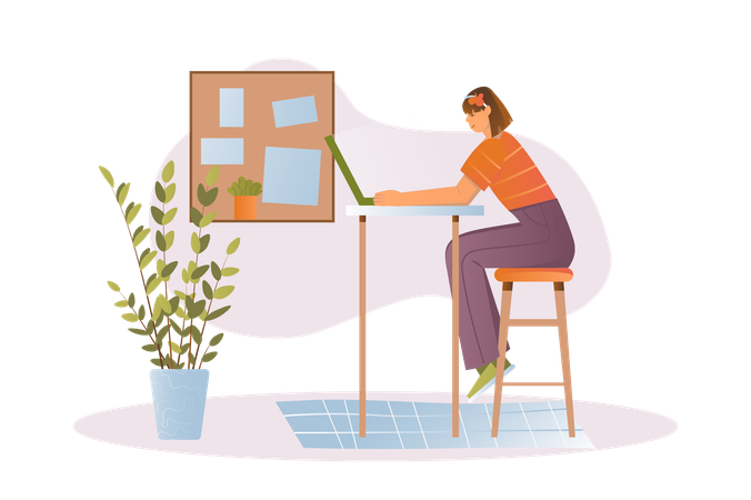 Jovem freelancer e pode trabalhar em casa Ilustração