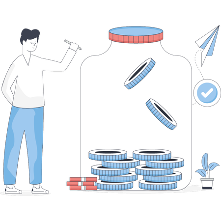 Junge spart Geld im Glas  Illustration