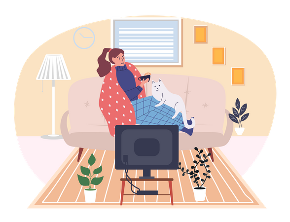 Kranke Frau trinkt Tee während der Quarantäne  Illustration