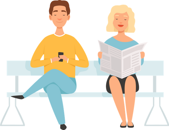 Leute warten im Waschhaus  Illustration