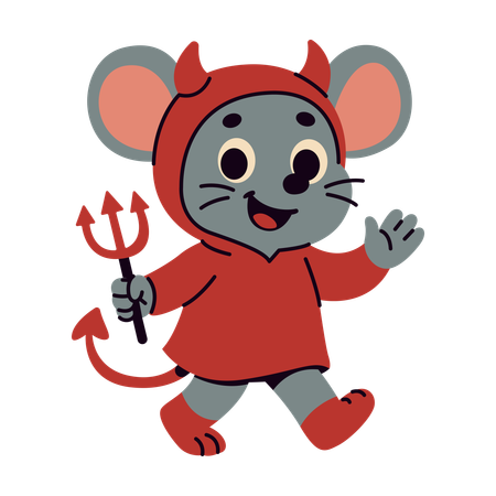 Little Mouse In A Red Devil Costume  Illustration