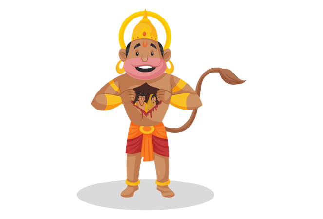 Lord Hanuman montrant Lord Ram et les déesses Sita dans sa poitrine ouverte  Illustration