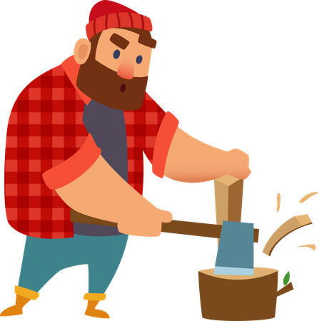 Lumberjack cutting wood  Illustration