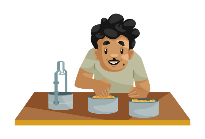 Male Cobbler eating from tiffin  일러스트레이션