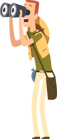Male tourist looking through binoculars  イラスト