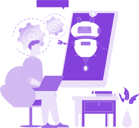 Man Communicating With Ai Bot Illustration