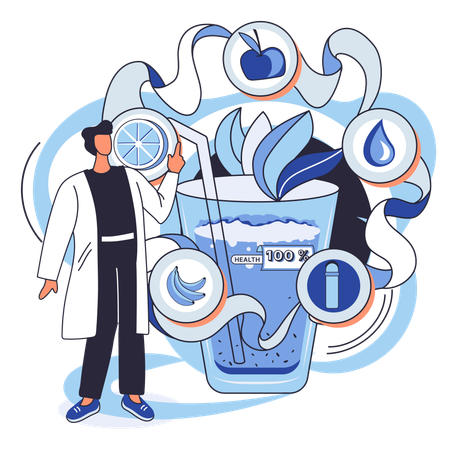 Man drinks Organic healthy vitamin drink plant based vegan nuts milk  Illustration