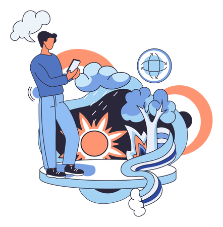 Man finding Nature biodiversity mother earth  Illustration