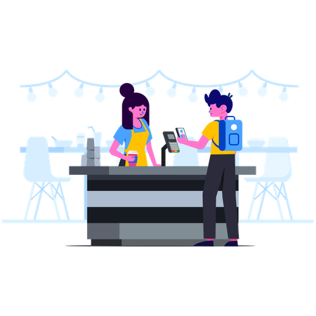 Man paying via scan to pay at payment counter  일러스트레이션