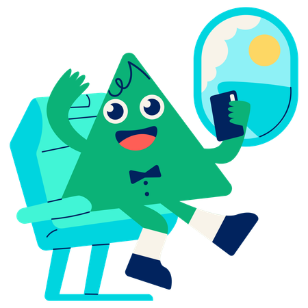 Mascot enjoying Window Seat View  Illustration