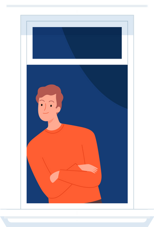 Menino olhando pela janela  Ilustração