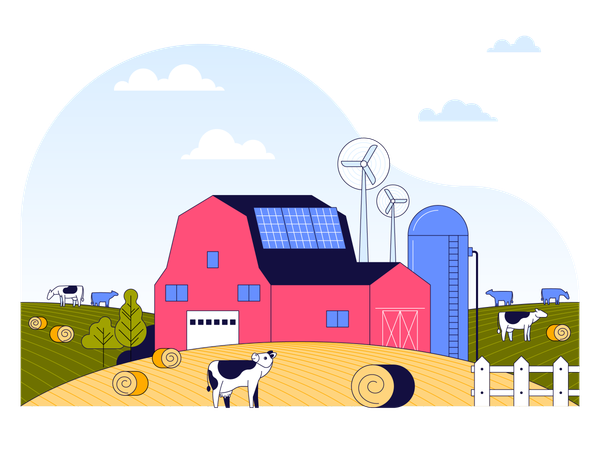 Modern farm with Agricultural machinery  Illustration