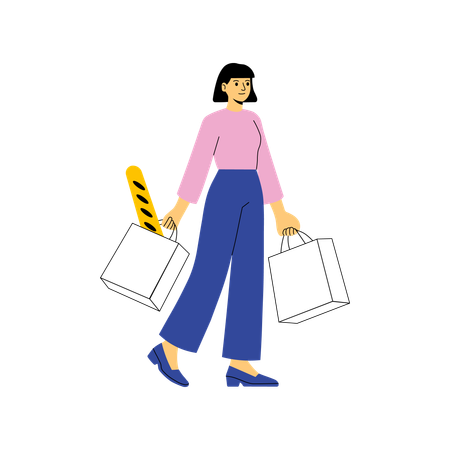 Mujer haciendo compras de comestibles  Ilustración