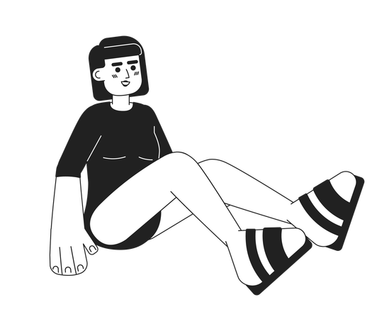 One piece swimsuit asian young woman sitting  Illustration