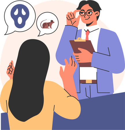 Patient explains her mental illness to doctor  일러스트레이션