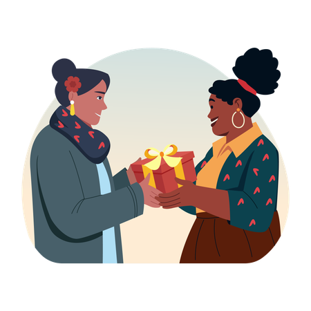 People giving gift to other  Illustration