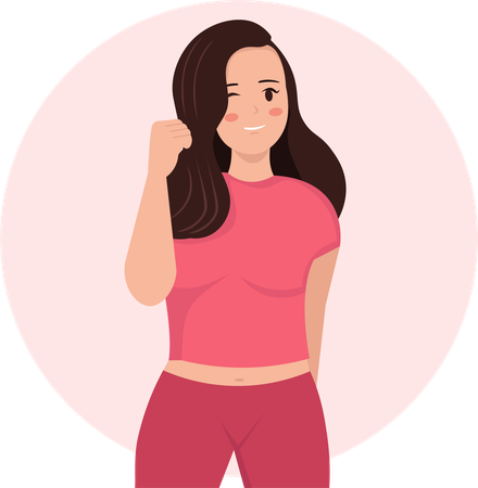 Senhora poderosa mostrando punho significando sucesso, sorte e alcançando algum objetivo  Ilustração