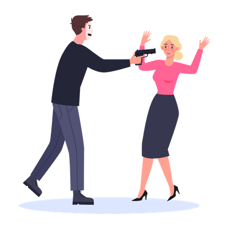 Terrorist holding girl hostage  일러스트레이션