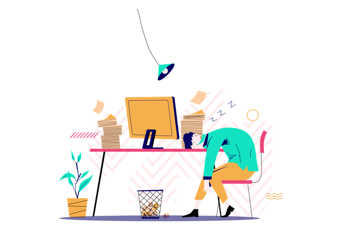 Tired worker sleeping while working  イラスト