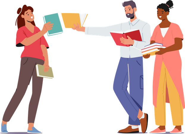 Troca de livros envolventes para homens e mulheres Ilustração