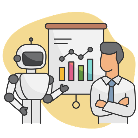 Visualização de funcionários em dados empresariais apresentados pela IA  Ilustração