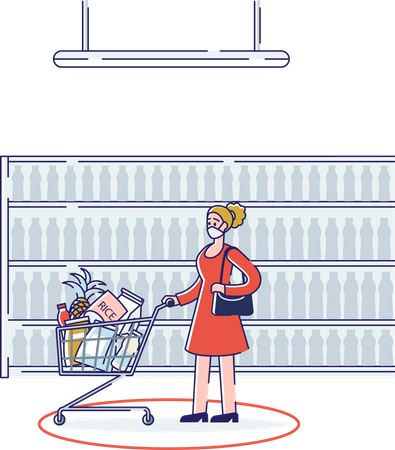 Woman wearing mask while shopping in supermarket  Illustration