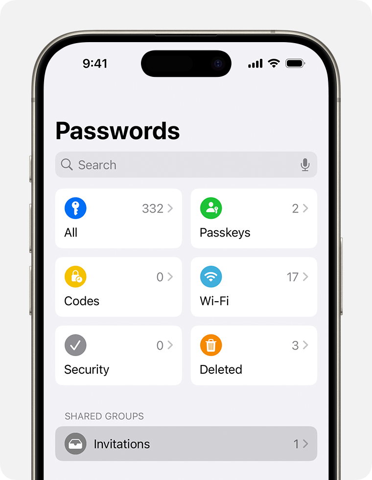 in the Passwords app, select Invitations to view invitations to Shared Groups.