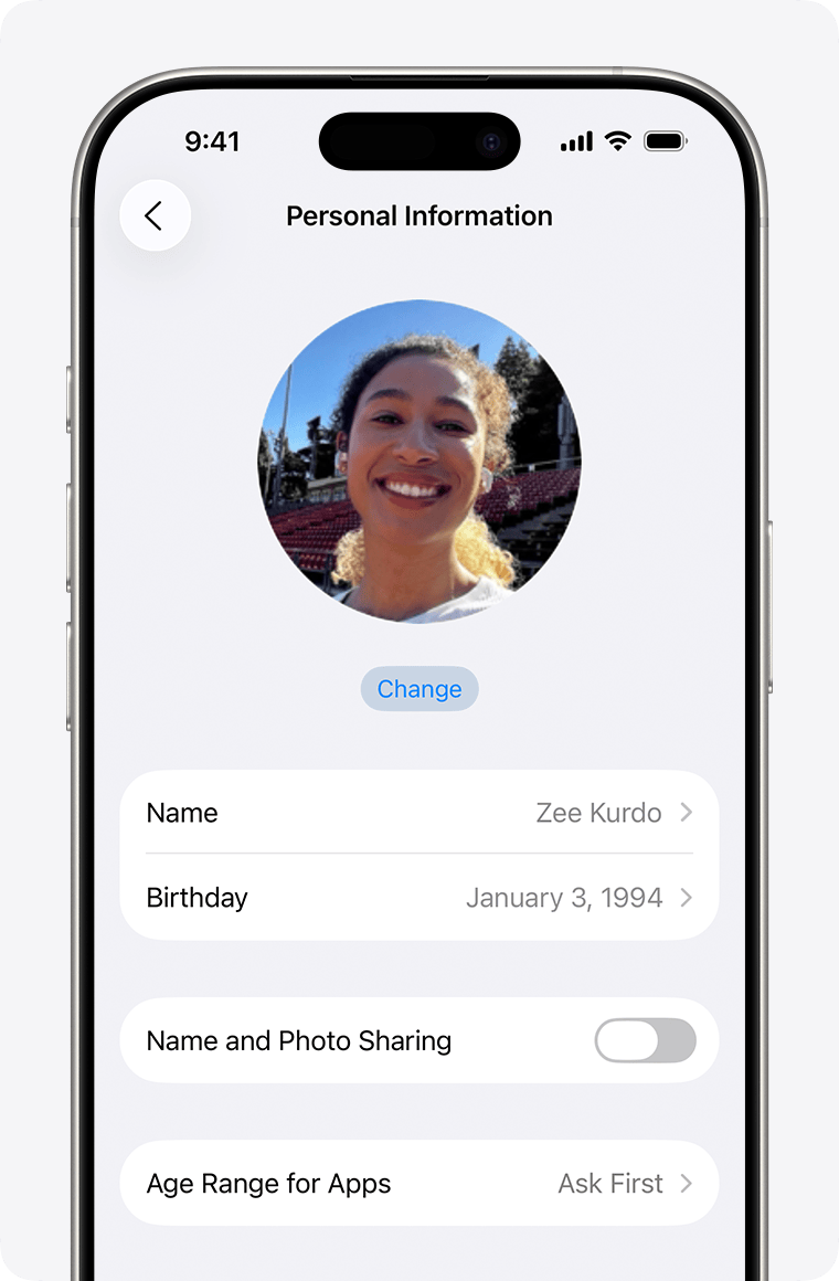 Apple Account settings on iPhone showing Birthday