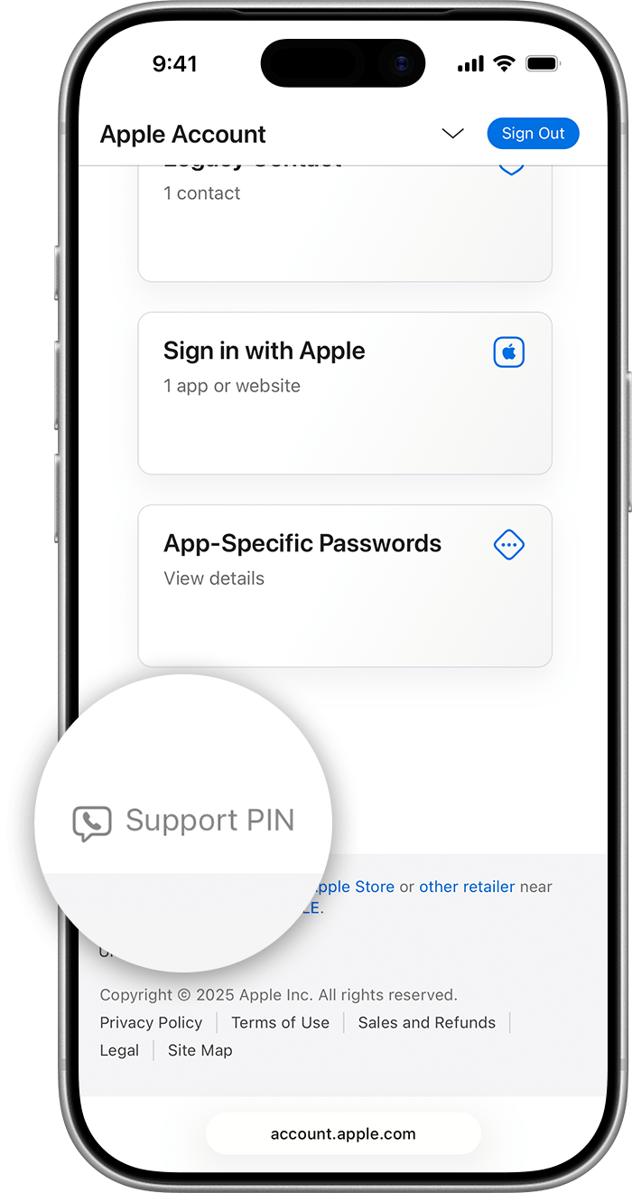 Tap Support Pin to generate a Support PIN.