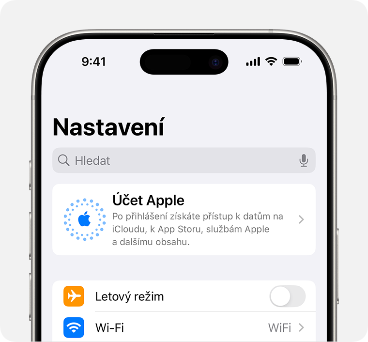 Přihlášení účtem Apple v Nastavení na iPhonu