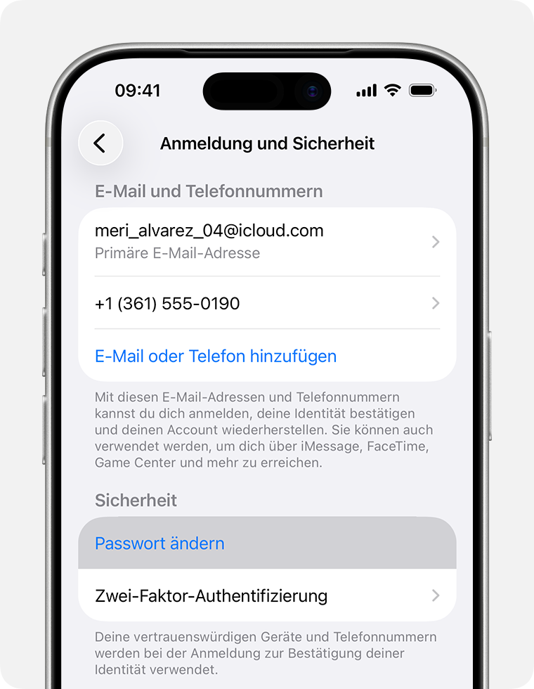 iPhone mit der Taste „Passwort ändern“ in den Einstellungen