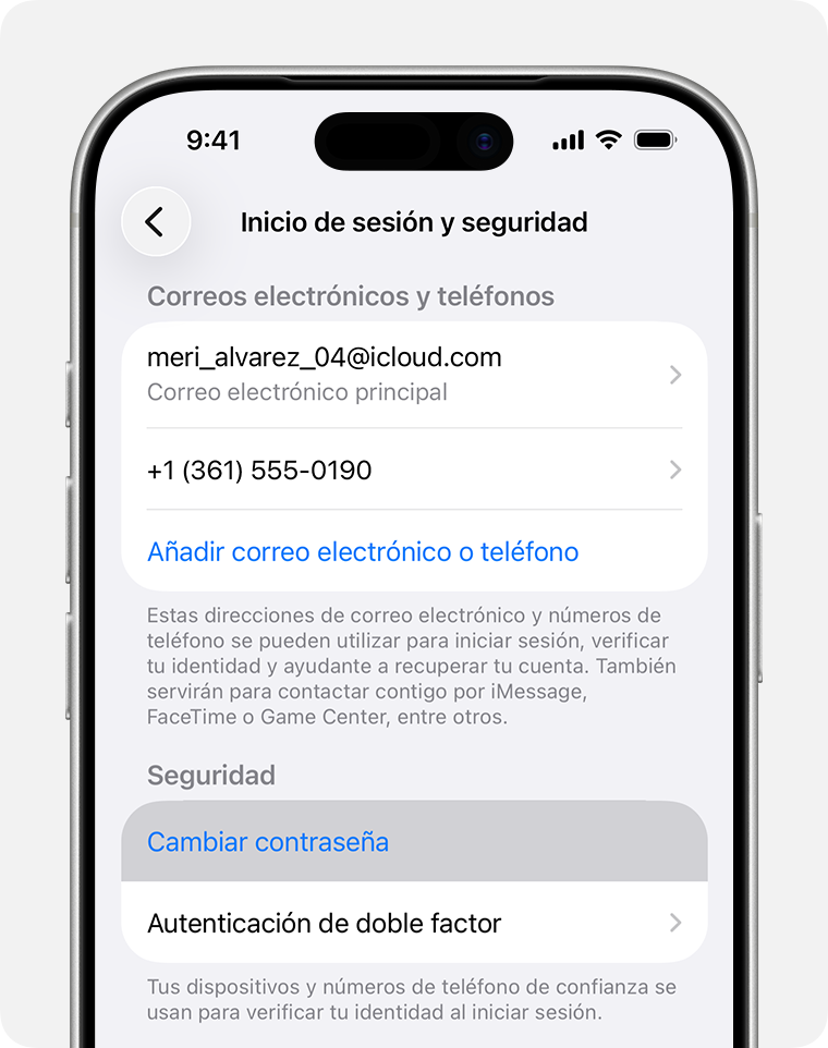 iPhone en el que puede verse el botón Cambiar Contraseña en Ajustes