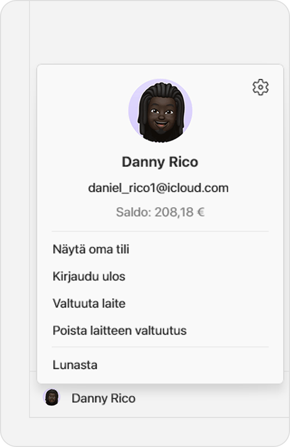 Windows-näyttö, jossa näkyy Apple Music ‑appi. Voit hallita maksutapaasi klikkaamalla nimeäsi sivupalkin alaosasta ja valitsemalla sitten Näytä oma tili.