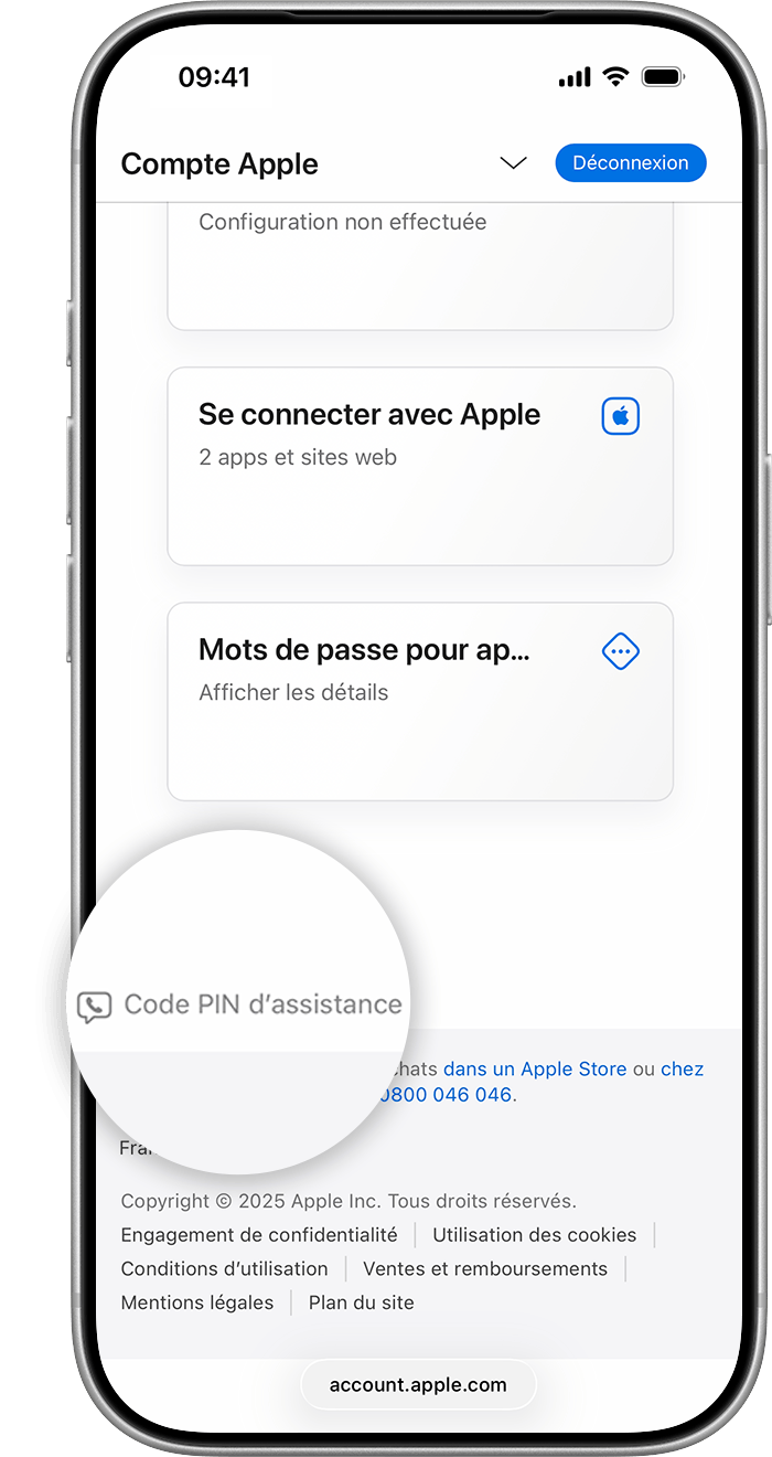 Touchez Code PIN d’assistance pour générer un code PIN d’assistance.