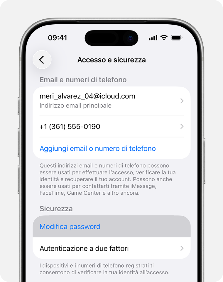 iPhone che mostra il tasto Modifica password in Impostazioni