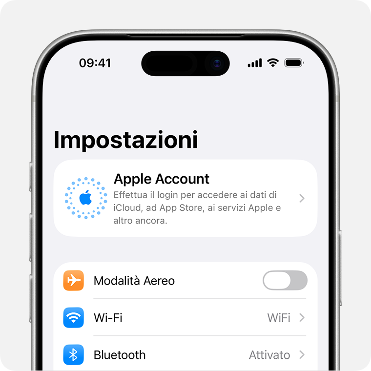 Un iPhone che mostra Impostazioni e dove accedere con il tuo Apple Account.