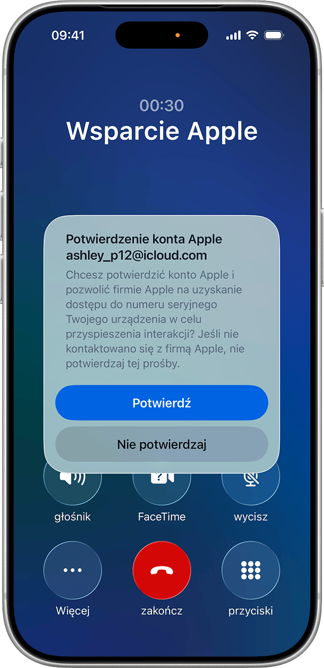 Stuknij powiadomienie, aby potwierdzić konto Apple.